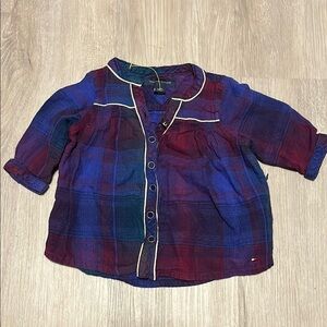 Tommy Hilfiger Plaid Kids Shirt - Blue and Red 6-9M